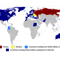 Map of countries that sent military aid to Ukraine in 2022.