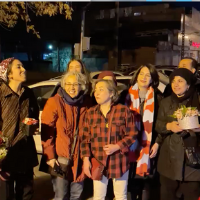 Screengrab of some of the released prisoners defiantly chanting outside Evin Prison in Tehran, clearly unrepentant and unbroken!