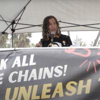 Annie Day speaking at Venice Beach