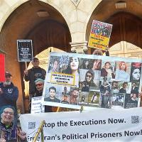 San Francisco, June 21, 2023: Supporters of Iran political prisoners on the steps of UUSF church.
