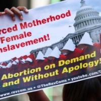 Sign: Forced motherhood is female enslavement, abortion on demand and without apology