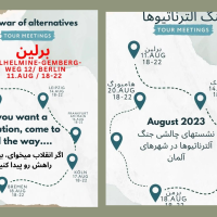 Announcement in English and Farsi of Somayeh Kargar’s speaking tour in Germany.