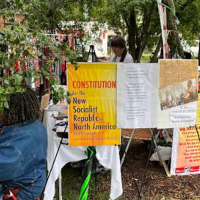 Table at Logan Square Market, Chicago, on Hiroshima Day, August 6, 2023.