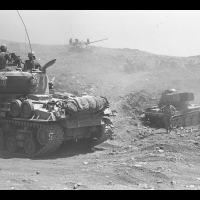 Israeli tanks advancing on the Golan_Heights, 1967