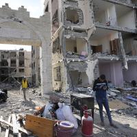Palestinian houses destroyed on the fifth day of temporary ceasefire, Gaza City, November 28, 2023.