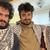 L-R: Tahseen Ali Ahmad, Kinnan Abdalhamid, and Hisham Awartani, three young Palestinian students who were shot near the University of Vermont, Burlington, November 25, 2023.