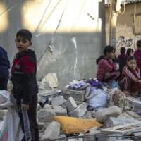 Children in wreckage, Gaza