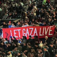 During the NBA All-Star weekend in Indianapolis February 17-18, protesters raised “Let Gaza Live” and “Ceasefire Now” banners.