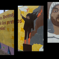 Screengrabs from video by Grupo Comunista Revolucionario, Colombia of the making of a huge street mural in Cali.