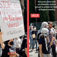 Revcoms united with pro-Palestine student groups at UCLA to protest UC Board of Regents’ meeting.