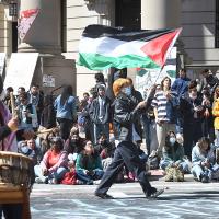 Several hundred students and pro-Palestinian supporters rally at Yale University in New Haven, Connecticut, April 22, 2024.