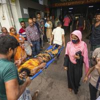 A Bangladesh student wounded in clash with police is brought to hospital, July 20, 2024.