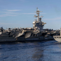 USS Abraham Lincoln reloading oil on its way to Israel, August 14, 2024. (Photo: US Navy)