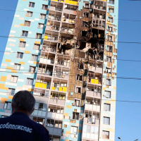 A damaged residential building after an alleged Ukrainian drone attack near Moscow, September 10, 2024.