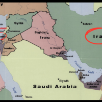 Map of the Middle East, focused on Israel and Iran