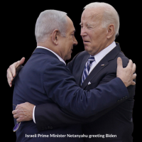 Israeli Prime Minister Netanyahu greeting Biden in Tel Aviv, Oct. 18, 2023.