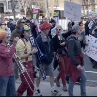 Pro-choice protesters at anti-abortion march