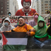 New York City pro-Palestinian protesters disrupt the Macy’s Thanksgiving Day Parade, November 28, 2024. International Day Protest Palestine