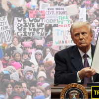 TRUMP, WEEK 1 + protest crowd