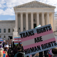 Rally outside Supreme Court for transgender rights, December 4, 2024.