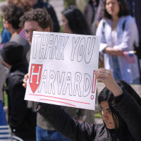 Harvard students and faculty demonstrate for their university, April 17, 2025.