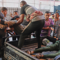 Palestinians who were injured during a food distribution at a center run by the Gaza Humanitarian Foundation, a U.S.-backed organization approved by Israel, July 18, 2025.