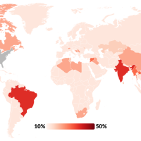 Map showing countries by tariffs imposed on them by the U.S. (from 10% to 50%) by the fascist Trump regime, as of August 1, 2025.