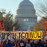 Refuse Fascism banner in front of Capitol: Trump must go Now!