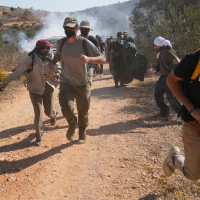 The Israeli army uses tear gas to disperse Palestinians from harvesting their olives, October 28, 2025.