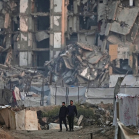 Destroyed apartment buildings at the Al-Shati camp in Gaza City, November 18, 2025.