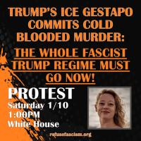 Refuse Fascism protest graphic with image of Renee Good.