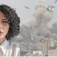 Somayeh Kargar; background: bombing of Tehran