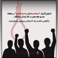 Farsi caption reads: “Tuesdays No to Executions campaign continues in week 117 in 56 different prisons, in memory of 12 executed political prisoners.”