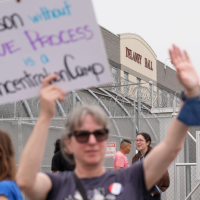 Protesters at the Delaney Hall ICE detention center, New Jersey, May 27, 2026.