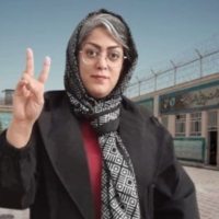 Composite graphic of political prisoner Parisa Kamali and Yazd Central Prison, Iran.