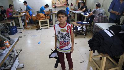 Syrian refugees including children in Turkey sweatshop.