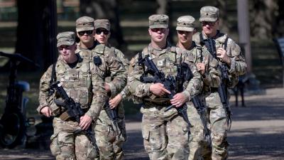 Armed National Guard soldiers from West Virginia ordered by Trump to patrol Washington DC, August 26, 2025.