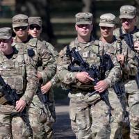 Armed National Guard soldiers from West Virginia ordered by Trump to patrol Washington DC, August 26, 2025.