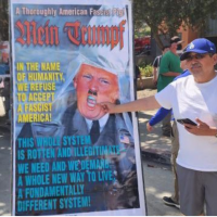Man inspired by the poster to say Fuck Donald Trump!