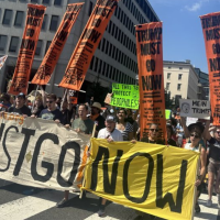 Refuse Fascism banner leads march in Washington DC, August 16, 2025.